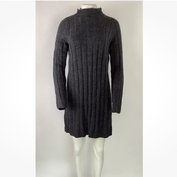 Madewell Sz S Donegal Mock Neck Sweater Dress Charcoal Gray Wool Acrylic - Picture 1 of 8